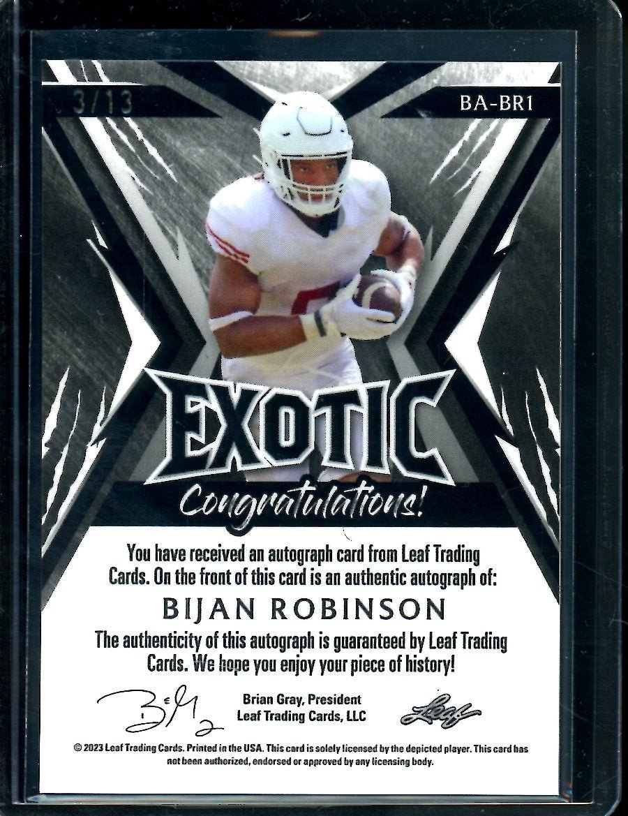 2023 Leaf Exotic Bijan Robinson Rookie XRC Auto /13 Texas - Trading Card Market