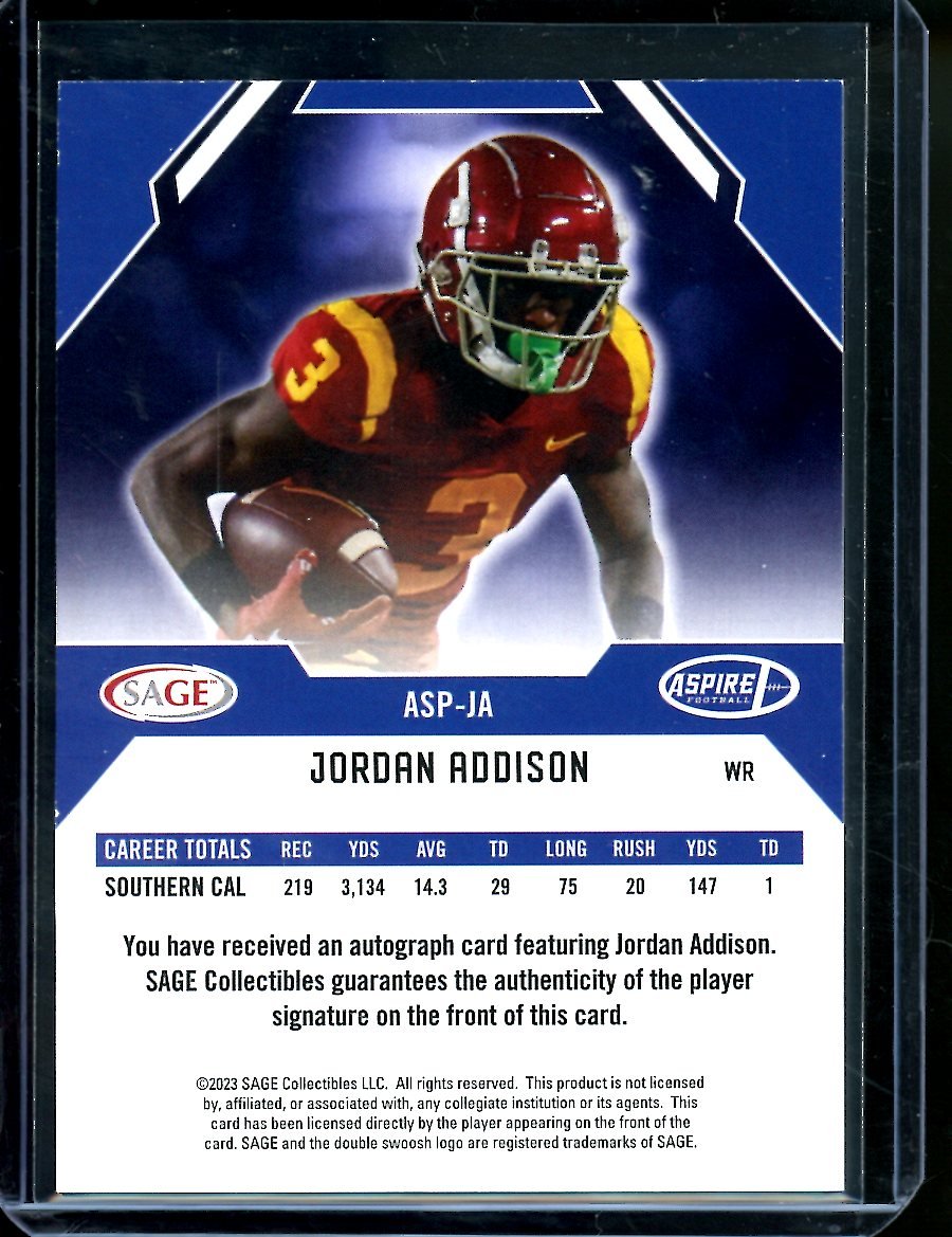 2023 Sage Jordan Addison Rookie Auto Red USC - Trading Card Market