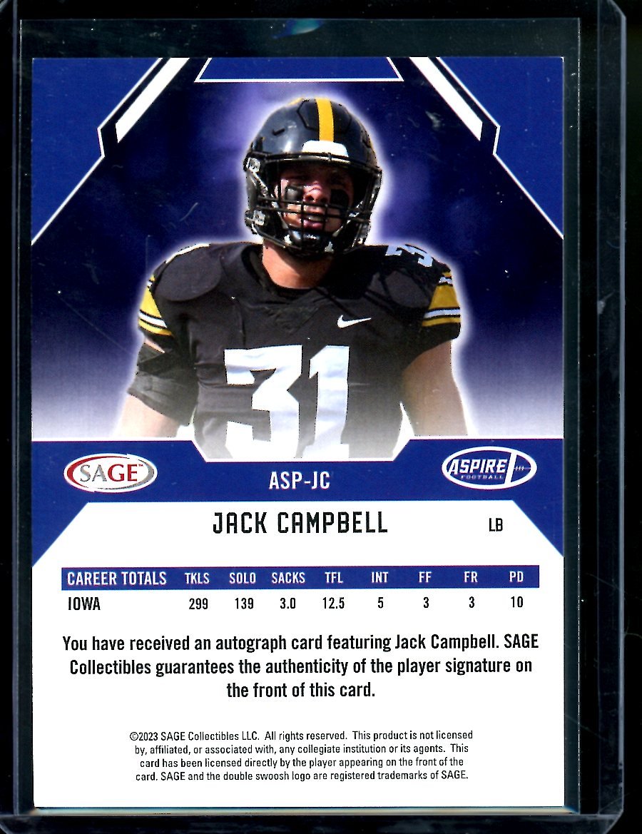 2023 Sage Jack Campbell Rookie Auto Red Iowa - Trading Card Market