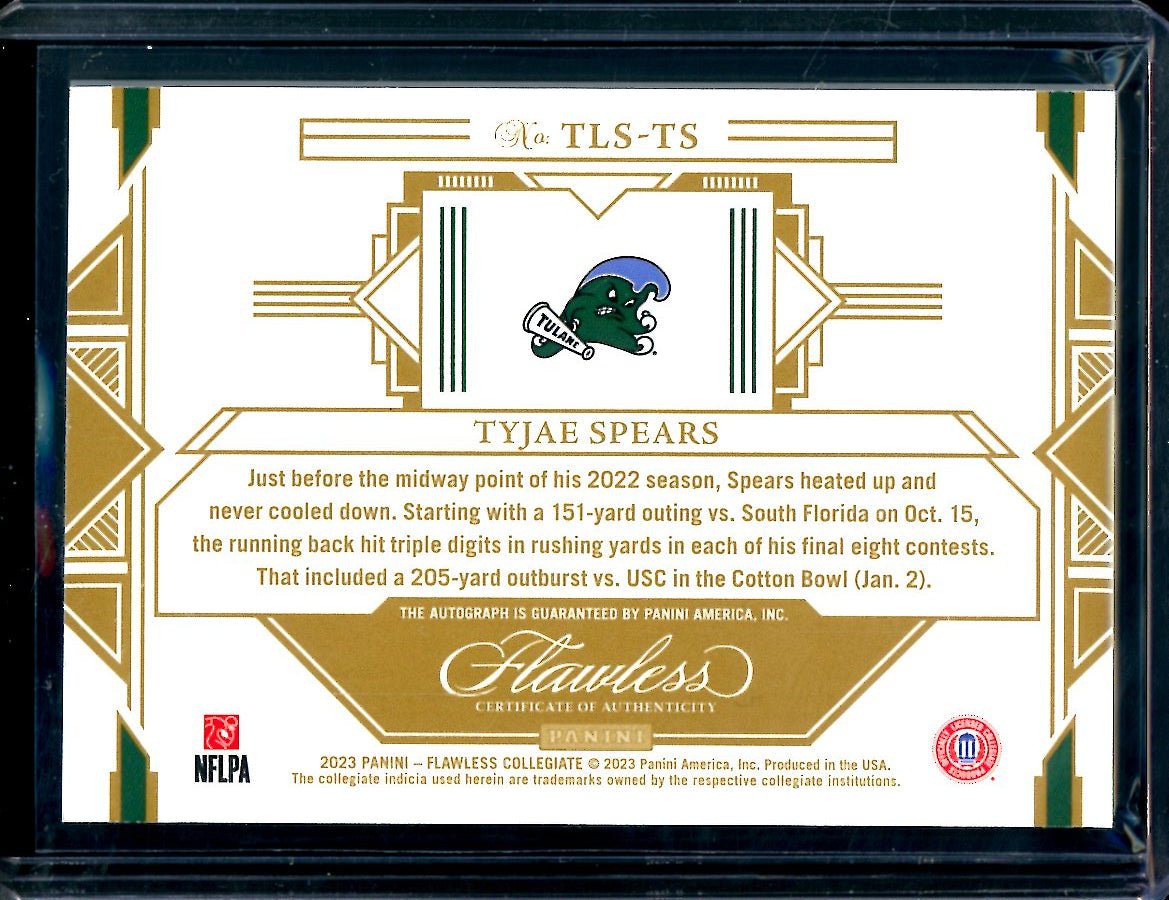 2023 Panini Flawless Collegiate Tyjae Spears Rookie Auto Ruby /20 Tulane - Trading Card Market