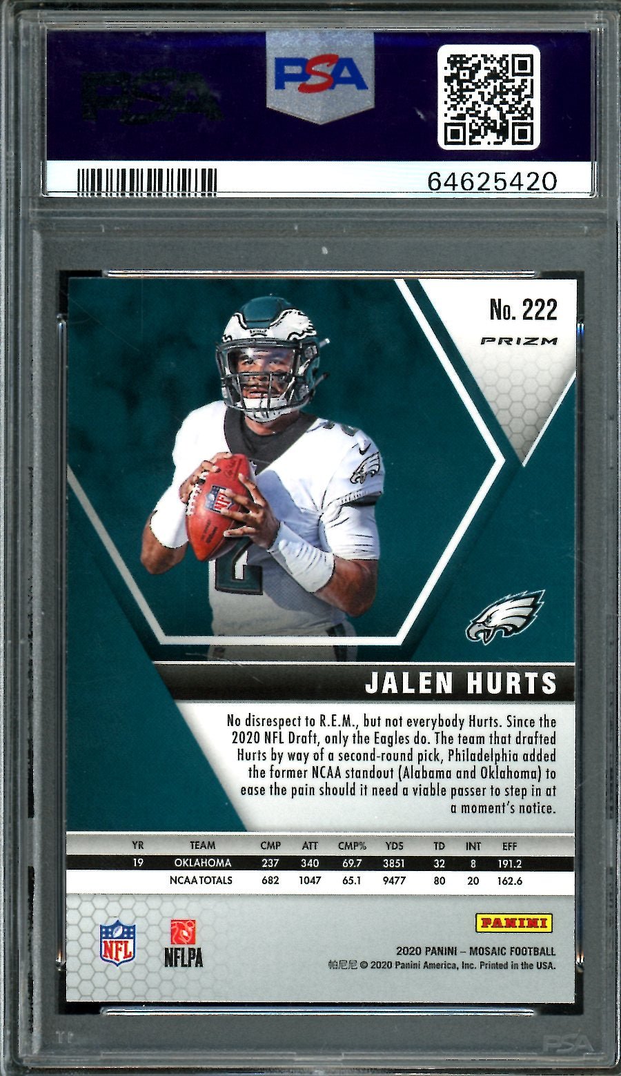 2020 Panini Mosaic Jalen Hurts Rookie Pink Camo PSA 10 Eagles - Trading Card Market