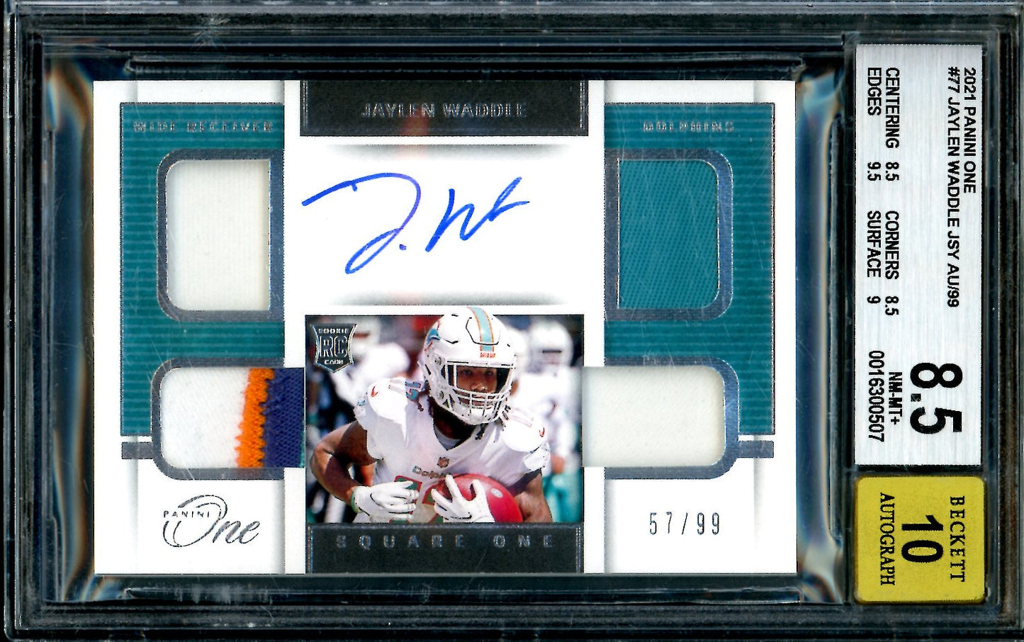 2021 Panini One Jaylen Waddle Rookie RPA /99 BGS 8.5 Dolphins