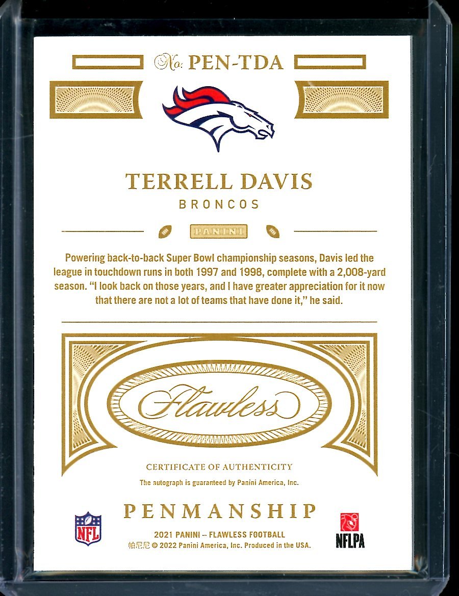2021 Panini Flawless Terrell Davis Penmanship Emerald Auto /5 Broncos - Trading Card Market