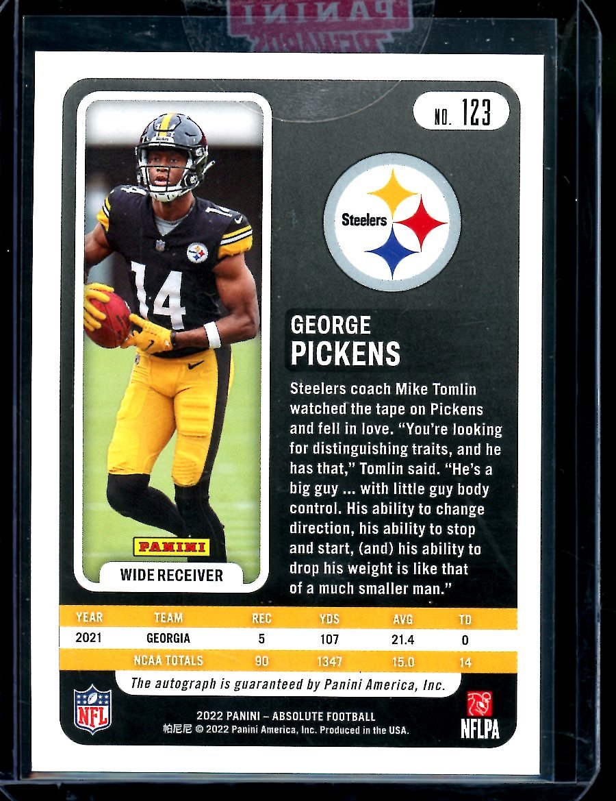 2022 Panini Absolute George Pickens Rookie Auto Orange /35 Steelers - Trading Card Market