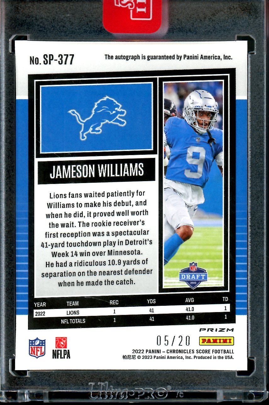 2022 Panini Chronicles Score Jameson Williams Rookie Auto Red Zone /20 Lions - Trading Card Market