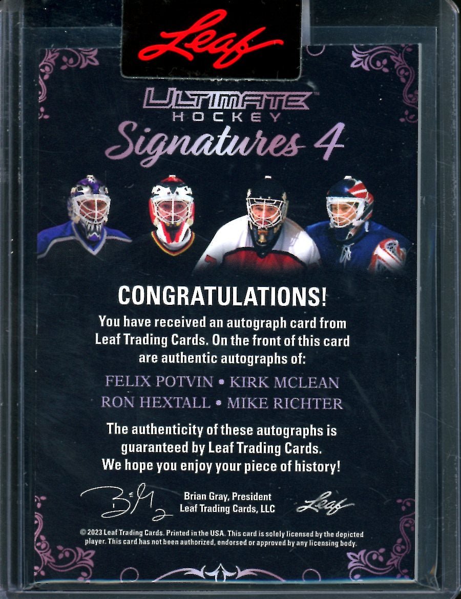 2023 Leaf Ultimate Hockey Felix Potvin/Kirk McLean/Ron Hextall/Mike Richter Quad Auto /8 - Trading Card Market