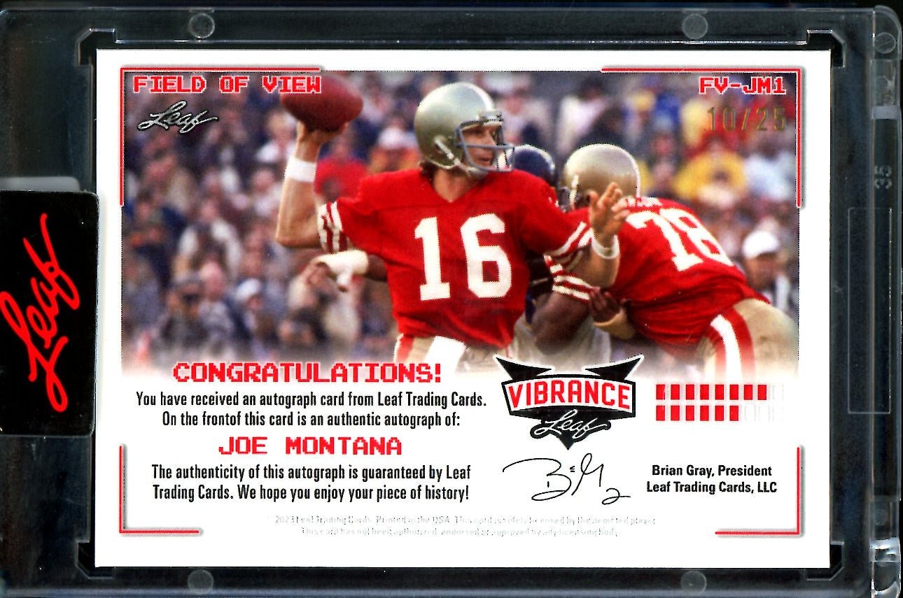 2023 Leaf Vibrance Joe Montana Field of View Auto /25 49ers - Trading Card Market