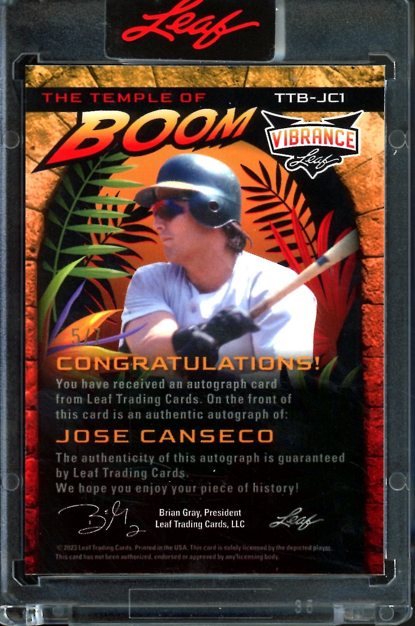 2023 Leaf Vibrance Jose Canseco The Temple of Boom Auto /7 - Trading Card Market