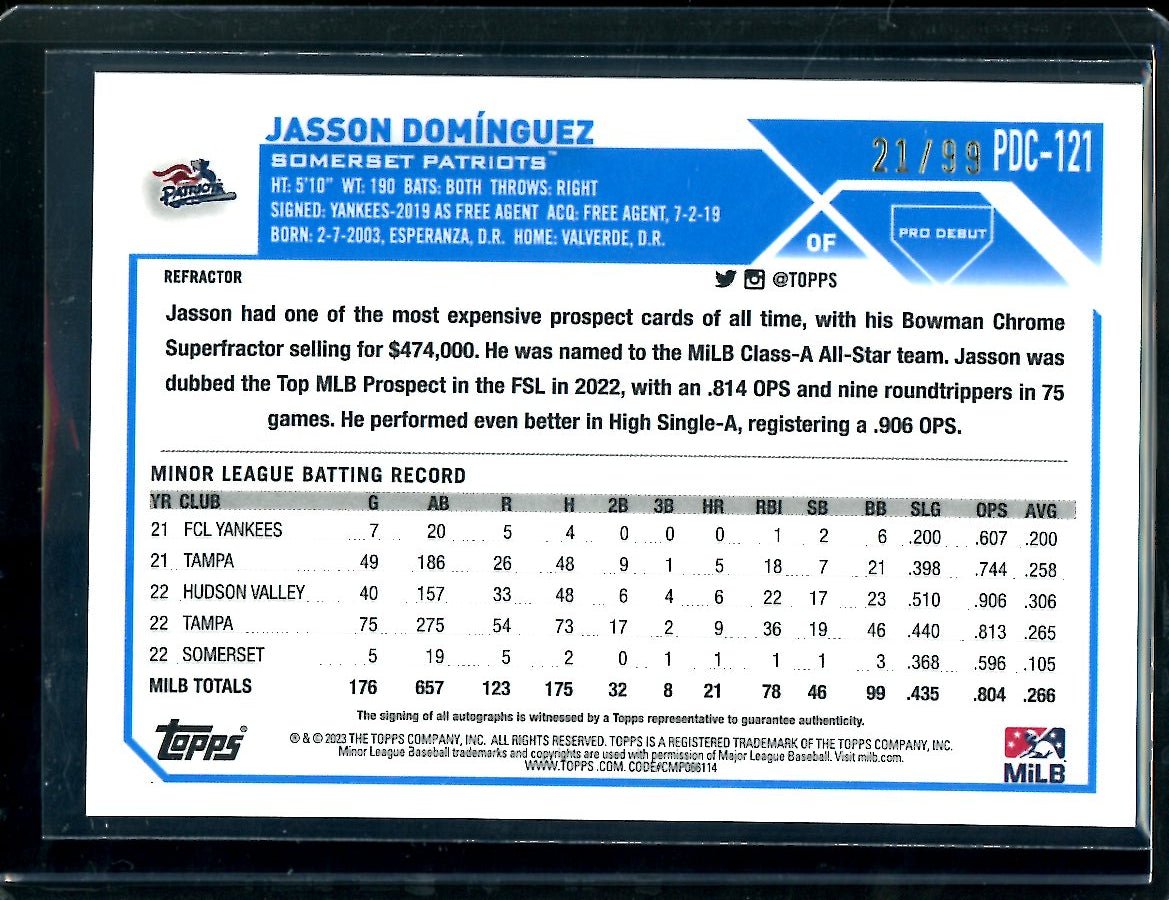 2023 Topps Pro Debut Chrome Jasson Dominguez Auto /99 Yankees - Trading Card Market
