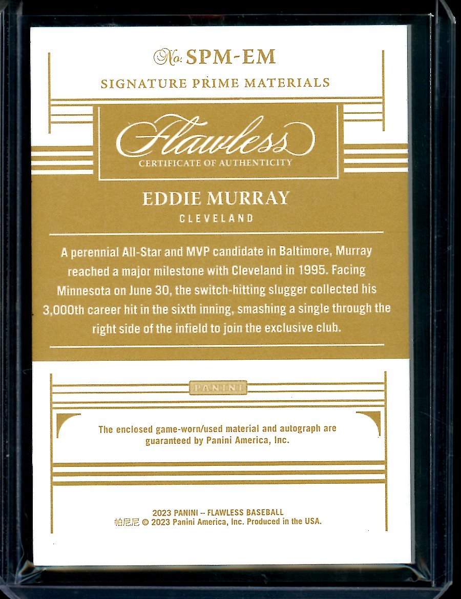 2023 Panini Flawless Eddie Murray Signature Prime Materials Patch Auto Emerald /5 Braves - Trading Card Market