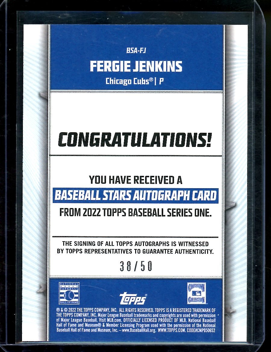 2022 Topps Fergie Jenkins Baseball Stars Auto Gold /50 Cubs - Trading Card Market