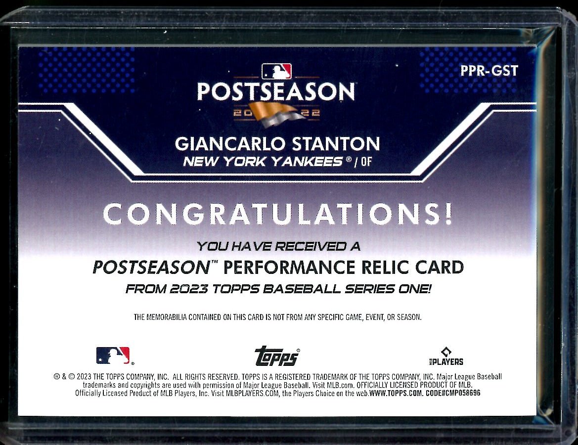 2023 Topps Giancarlo Stanton Postseason Patch Red /15 Yankees - Trading Card Market