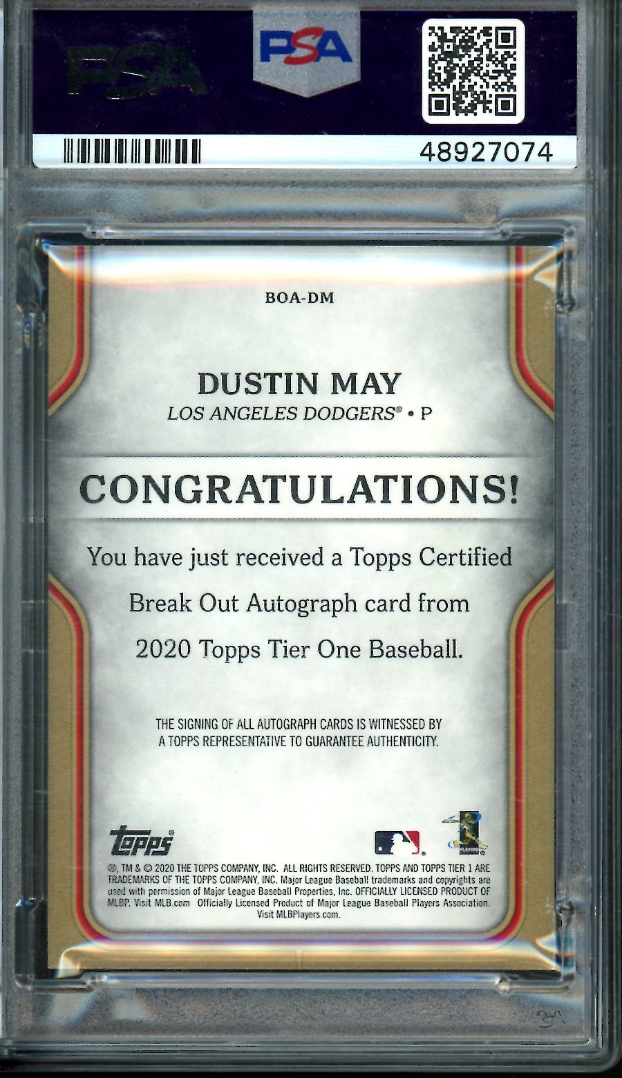 2020 Topps Tier One Dustin May Rookie Auto /299 PSA 9 Dodgers - Trading Card Market