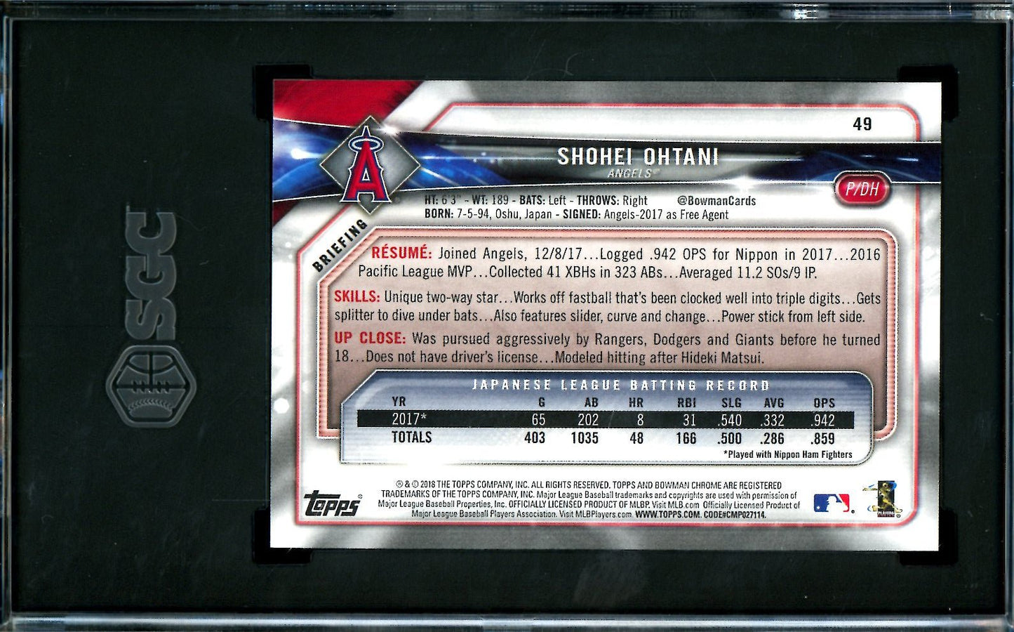 2018 Bowman Shohei Ohtani Rookie SGC 10 Angels - Trading Card Market
