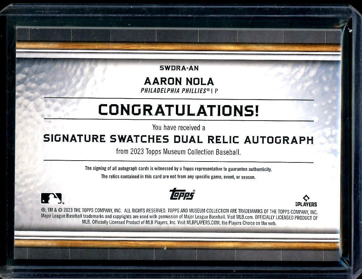 2023 Topps Museum Aaron Nola Signature Swatches Patch Auto /299 Phillies - Trading Card Market