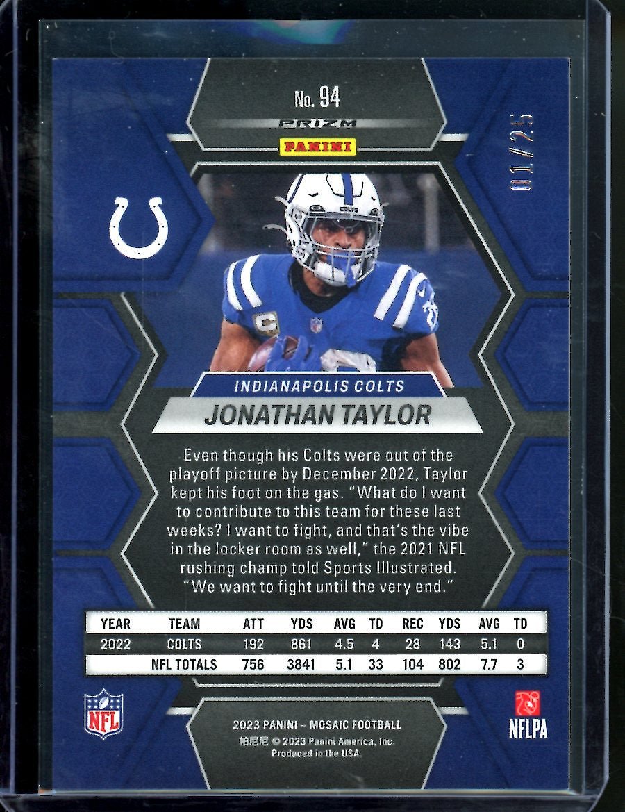 2023 Panini Mosaic Jonathan Taylor Orange Flouressant /25 Colts - Trading Card Market