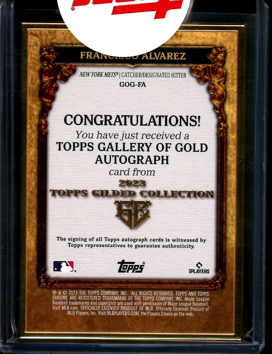 2023 Topps Gilded Francisco Alvarez Rookie Gallery of Gold Auto /25 Mets - Trading Card Market