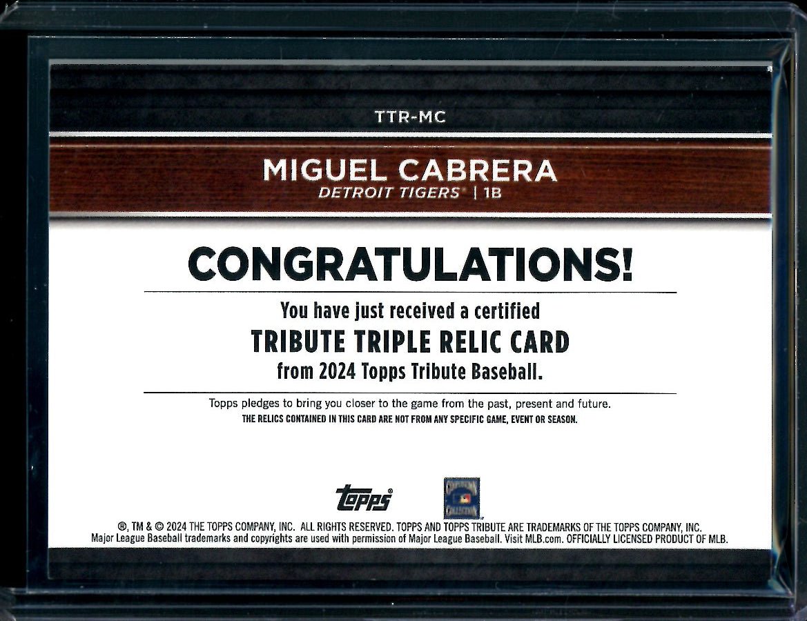 2024 Topps Tribute Miguel Cabrera Triple Patch Green /99 Tigers - Trading Card Market