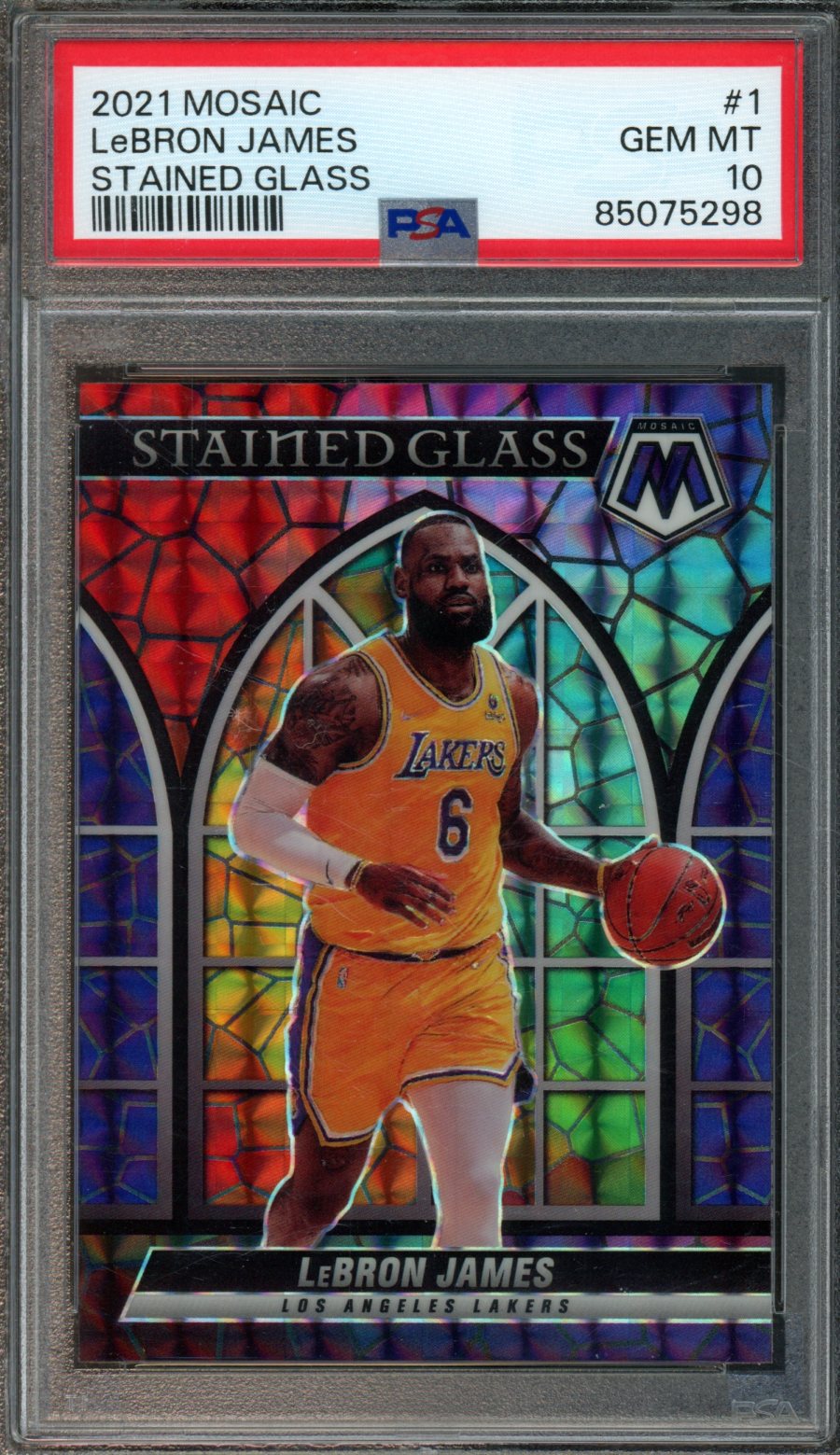 2021 Panini Mosaic LeBron James Stained Glass SSP PSA 10 Lakers