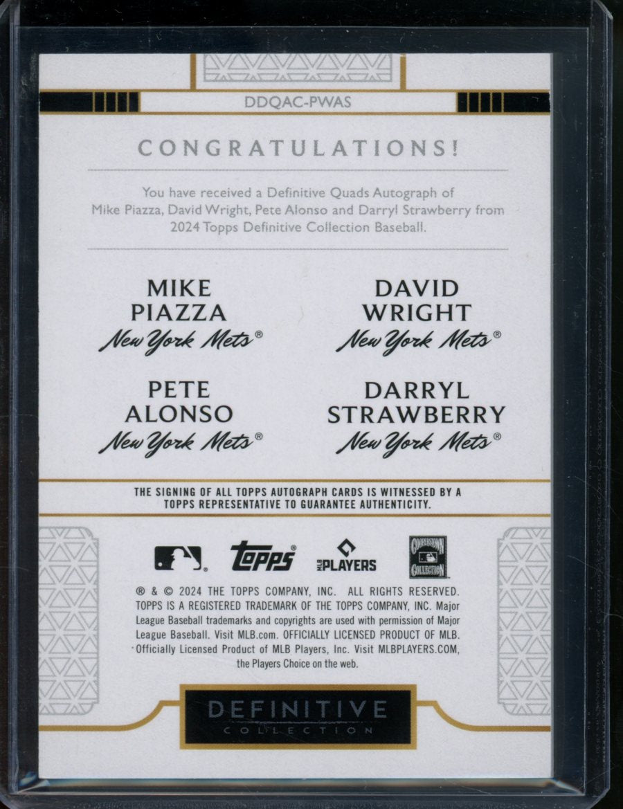 2024 Topps Definitive Collection Mike Piazza/David Wright/Pete Alonso/Darryl Strawberry Quad Auto 1/1