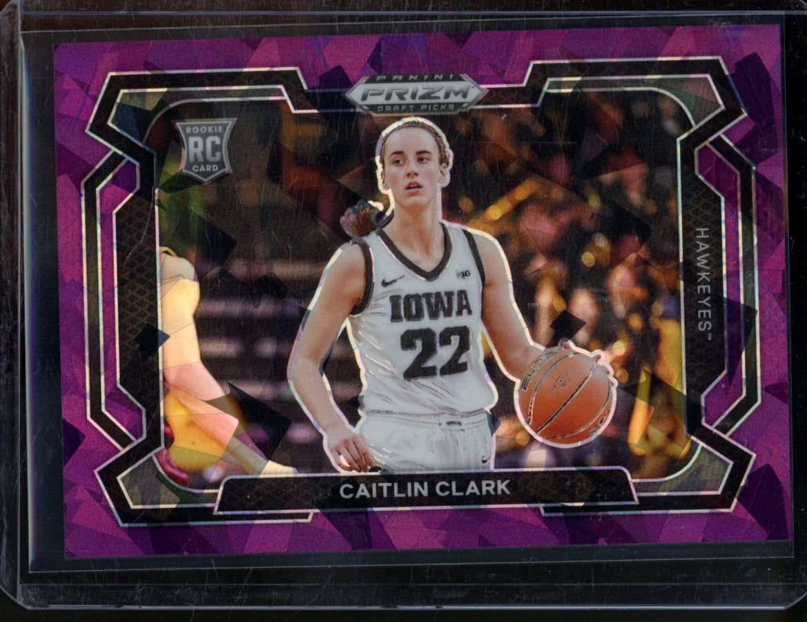2024 Panini Prizm Draft Picks Caitlin Clark Rookie Purple Cracked Ice /149 Hawkeyes