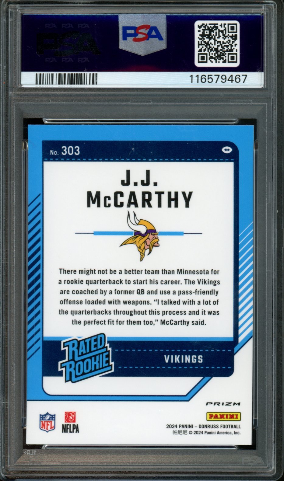 2024 Donruss Optic Preview J.J. McCarthy Rated Rookie Pink PSA 9 Vikings - Trading Card Market