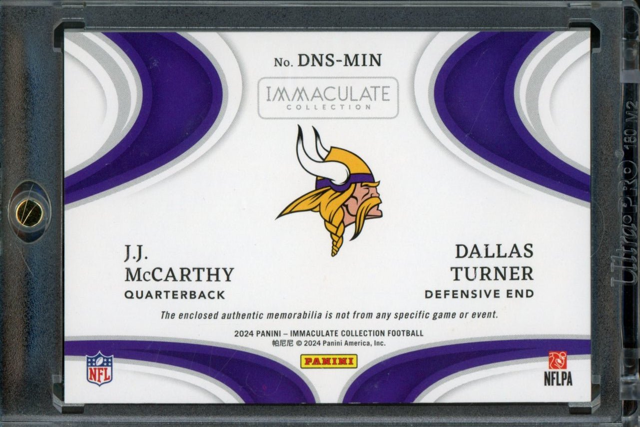 2024 Panini Immaculate J.J. McCarthy/Dallas Turner Dual Rookie NFL Shield 1/1 Vikings - Trading Card Market