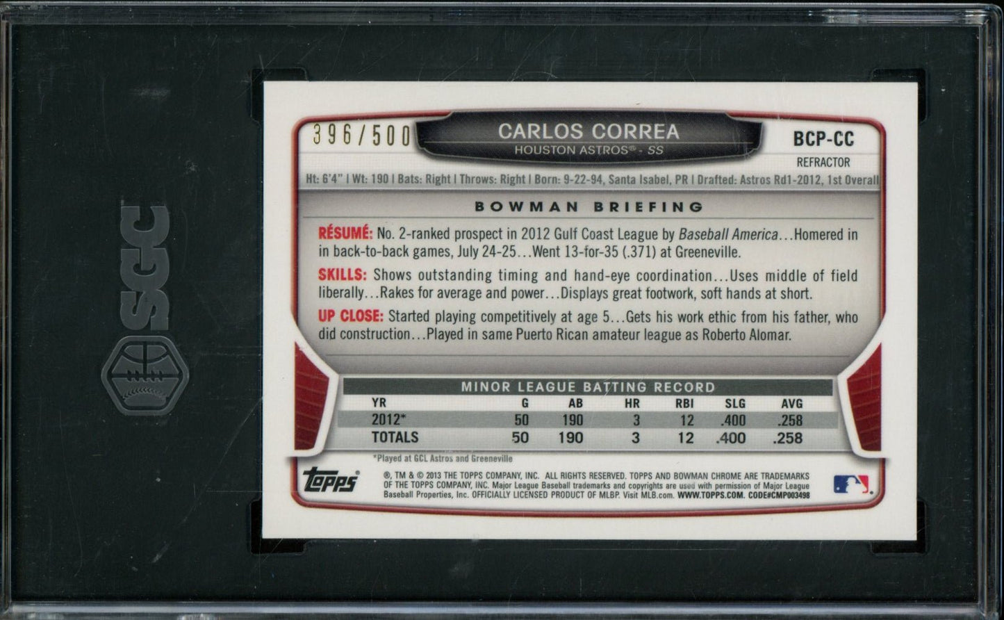 2013 Bowman Chrome Carlos Correa Auto /500 SGC 9.5 Astros - Trading Card Market