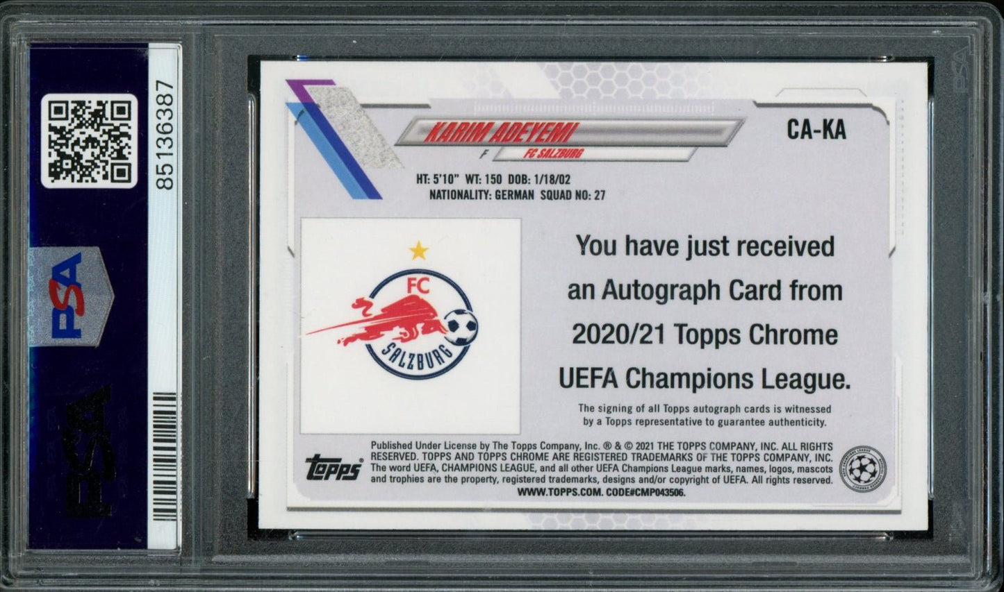 2020 Topps Chrome Karim Adeyemi Rookie Auto Orange Bubbles PSA 9 Salzburg FC - Trading Card Market