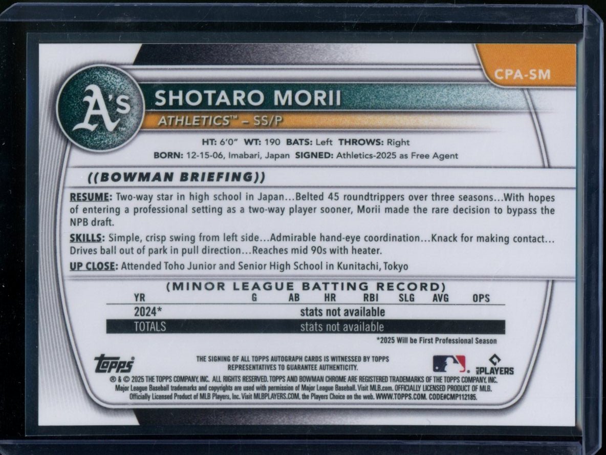 2025 Bowman Chrome Shotaro Morii 1st Auto Green Wave /99 Athletics - Trading Card Market