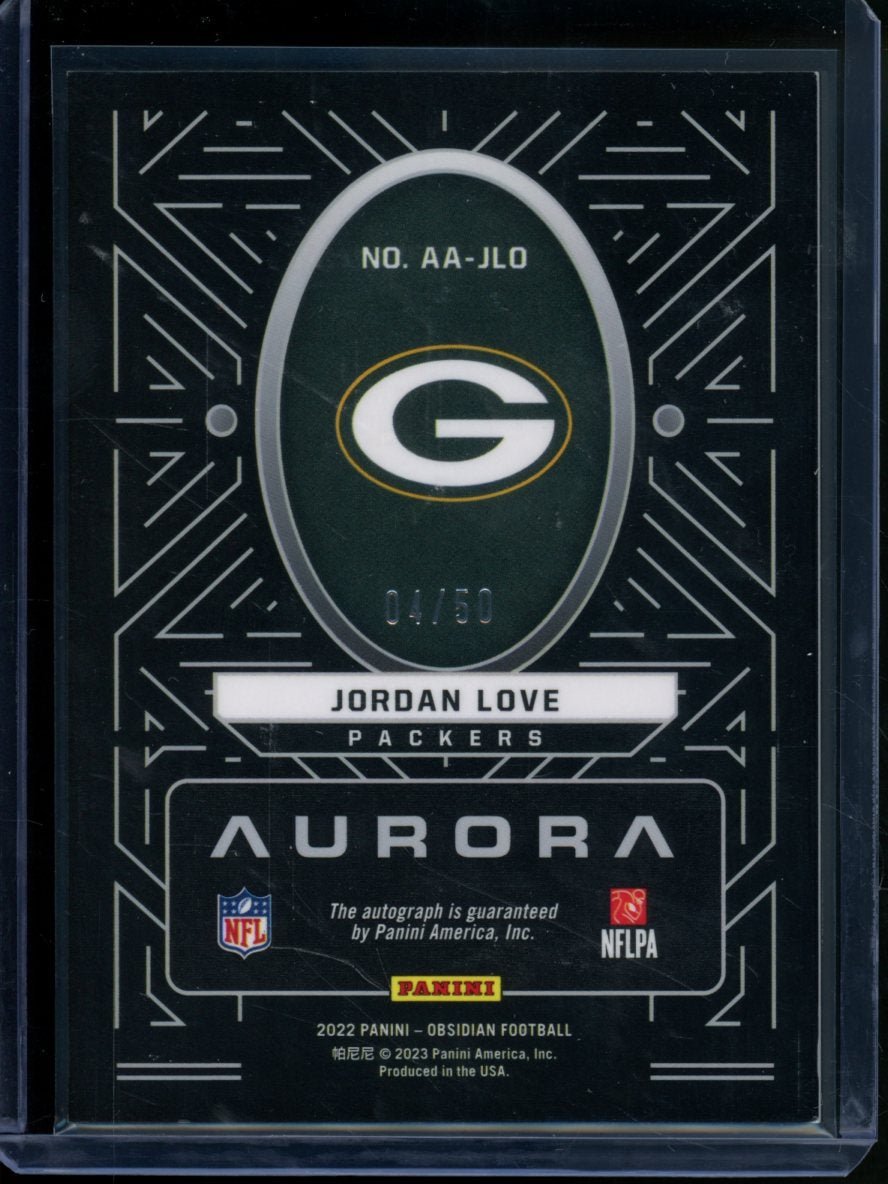 2022 Panini Obsidian Jordan Love Aurora Auto Electric Etch Green /50 Packers - Trading Card Market