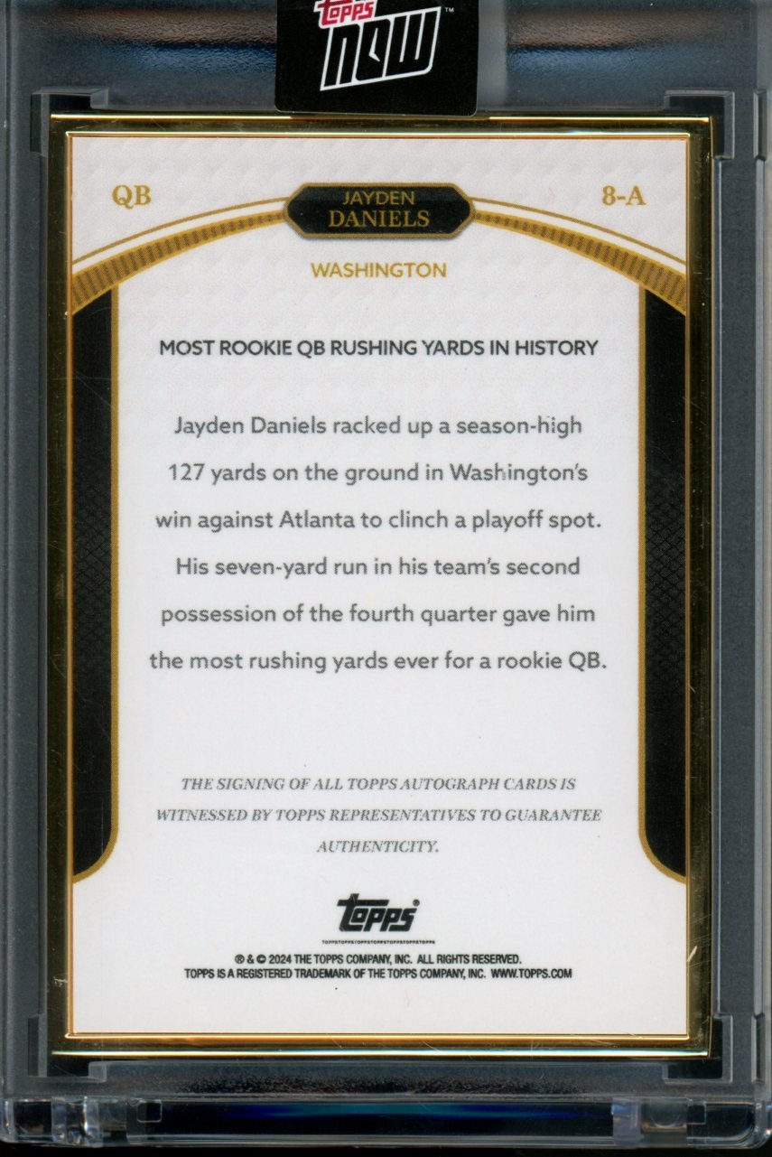 2024 Topps Now Rookie Campaign Jayden Daniels Rushing Yards Auto Orange /25 Commanders - Trading Card Market