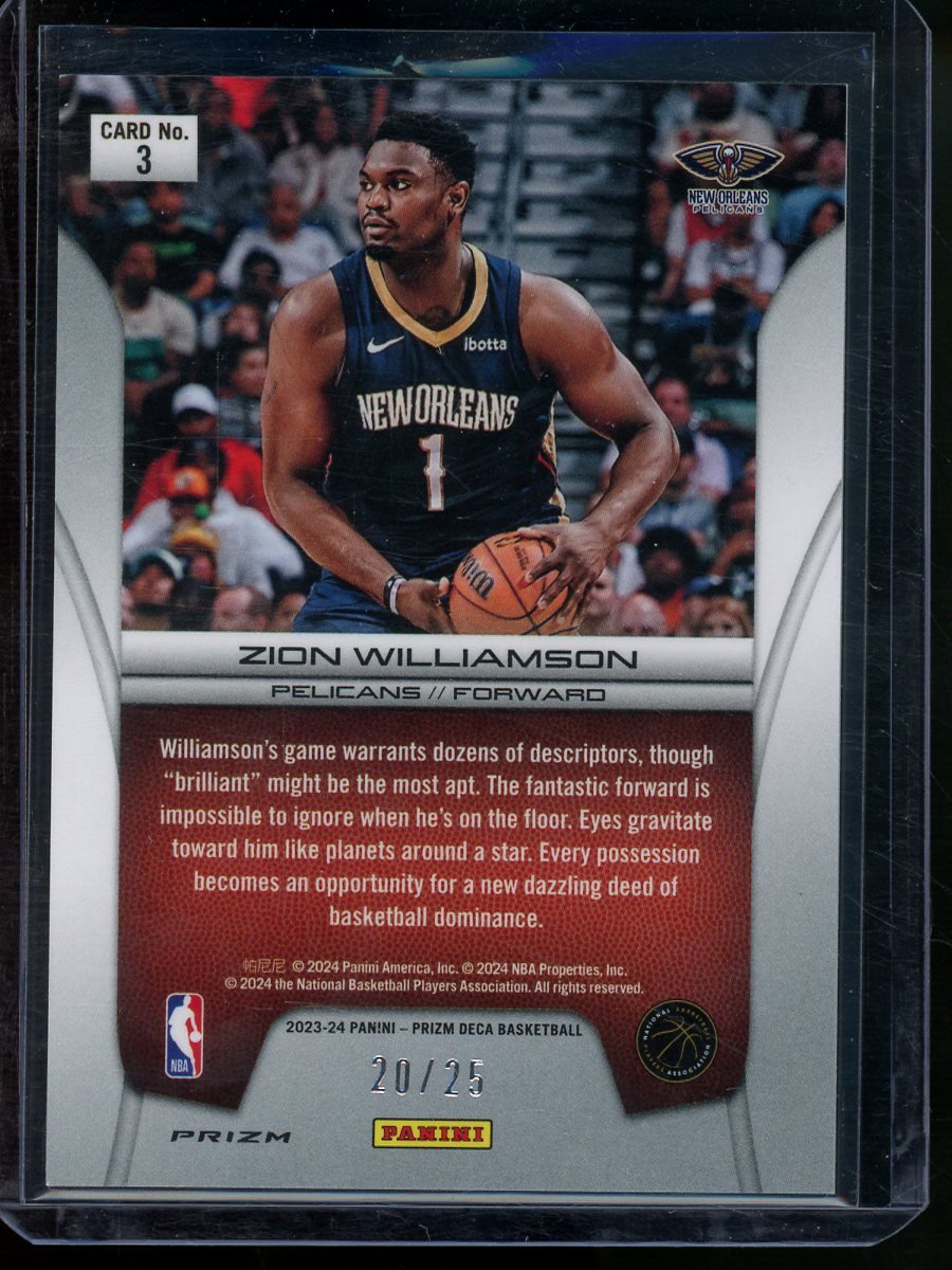 2024 Panini Prizm Deca Zion Williamson Brilliance Mojo /25 Pelicans - Trading Card Market
