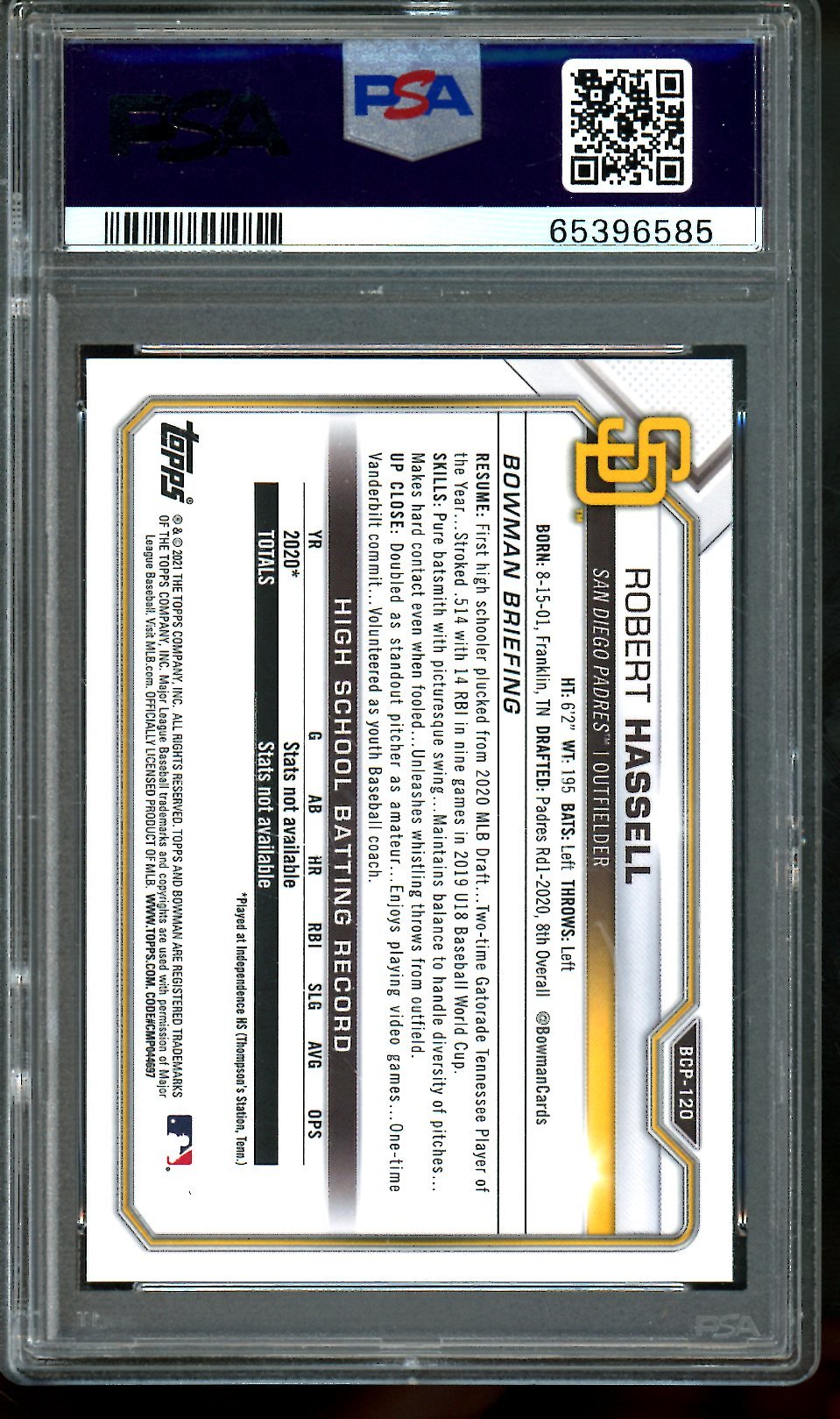 2021 Bowman Chrome Robert Hassell Purple Mojo Refractor /250 PSA 10 Padres - Trading Card Market