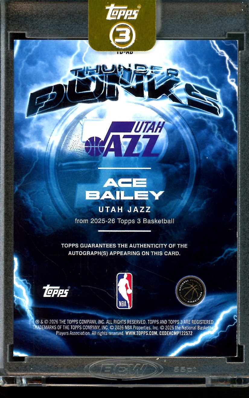 2026 Topps 3 Ace Bailey Thunder Dunks Rookie Autograph /49 Jazz - Trading Card Market