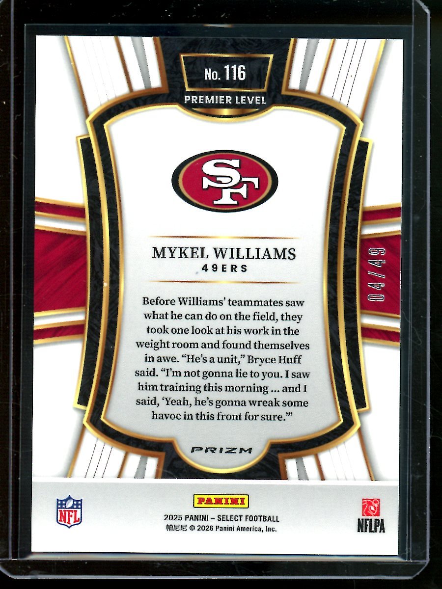2025 Panini Select Mykel Williams Rookie Green /49 49ers - Trading Card Market