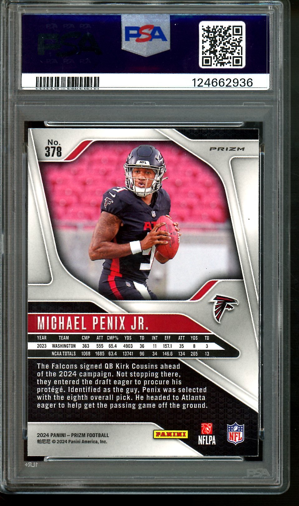 2024 Panini Prizm Michael Penix Jr Green Wave Rookie PSA 10 Falcons - Trading Card Market