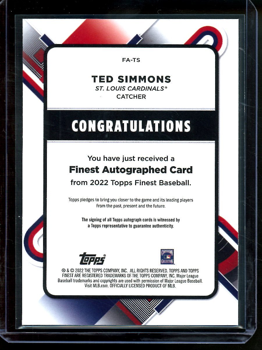 2022 Topps Finest Ted Simmons Gold Autograph /50 Cardinals - Trading Card Market