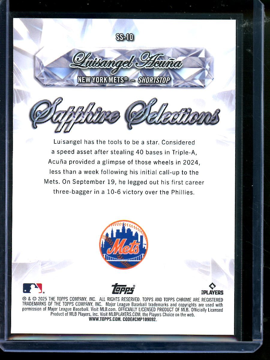 2025 Topps Sapphire Chrome Luisangel Acuna Sapphire Selections SP Black /10 RC Mets - Trading Card Market