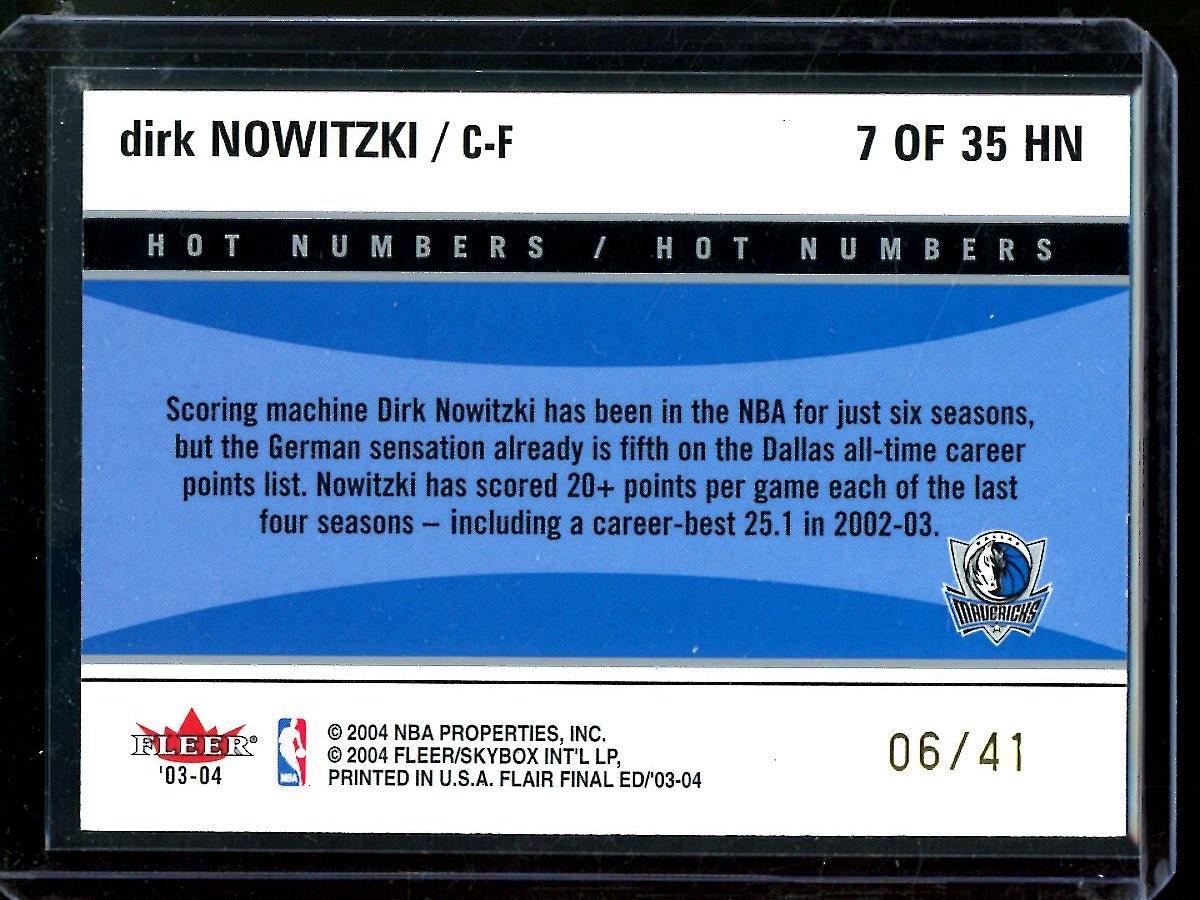 2004 Flair Final Edition Dirk Nowitzki Hot Numbers /41 Mavericks - Trading Card Market