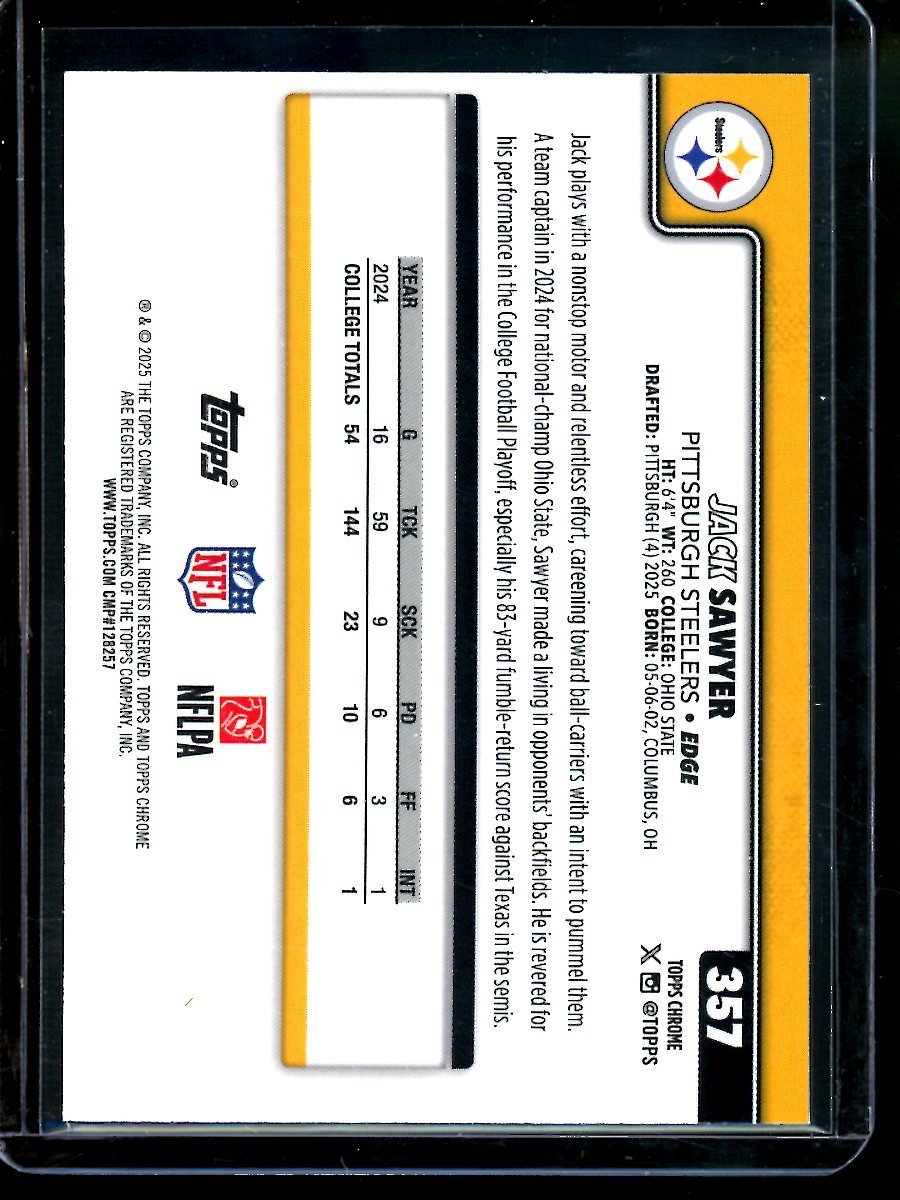 2025 Topps Chrome Jack Sawyer Green Rookie Refractor /99 Steelers - Trading Card Market