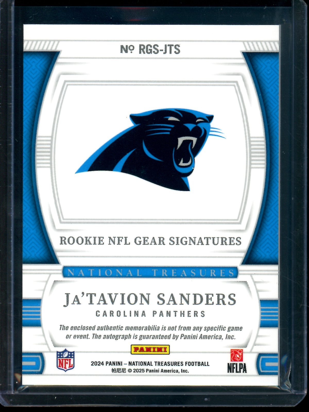 2024 Panini National Treasures Ja'Tavion Sanders Rookie NFL Gear Signatures /25 Panthers - Trading Card Market