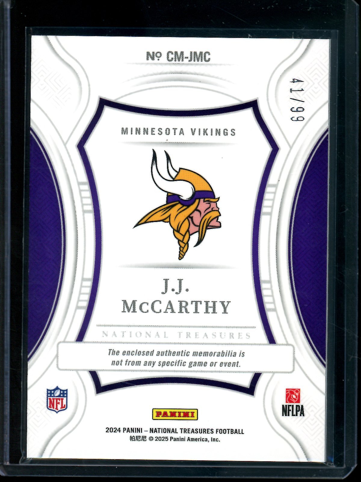 2024 Panini National Treasures JJ McCarthy Rookie Century Materials /99 Vikings - Trading Card Market