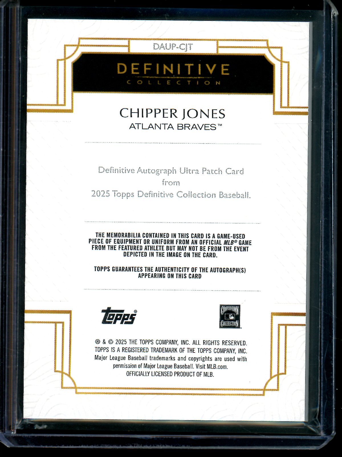 2025 Topps Definitive Chipper Jones Autograph Ultra Patch /16 Braves - Trading Card Market