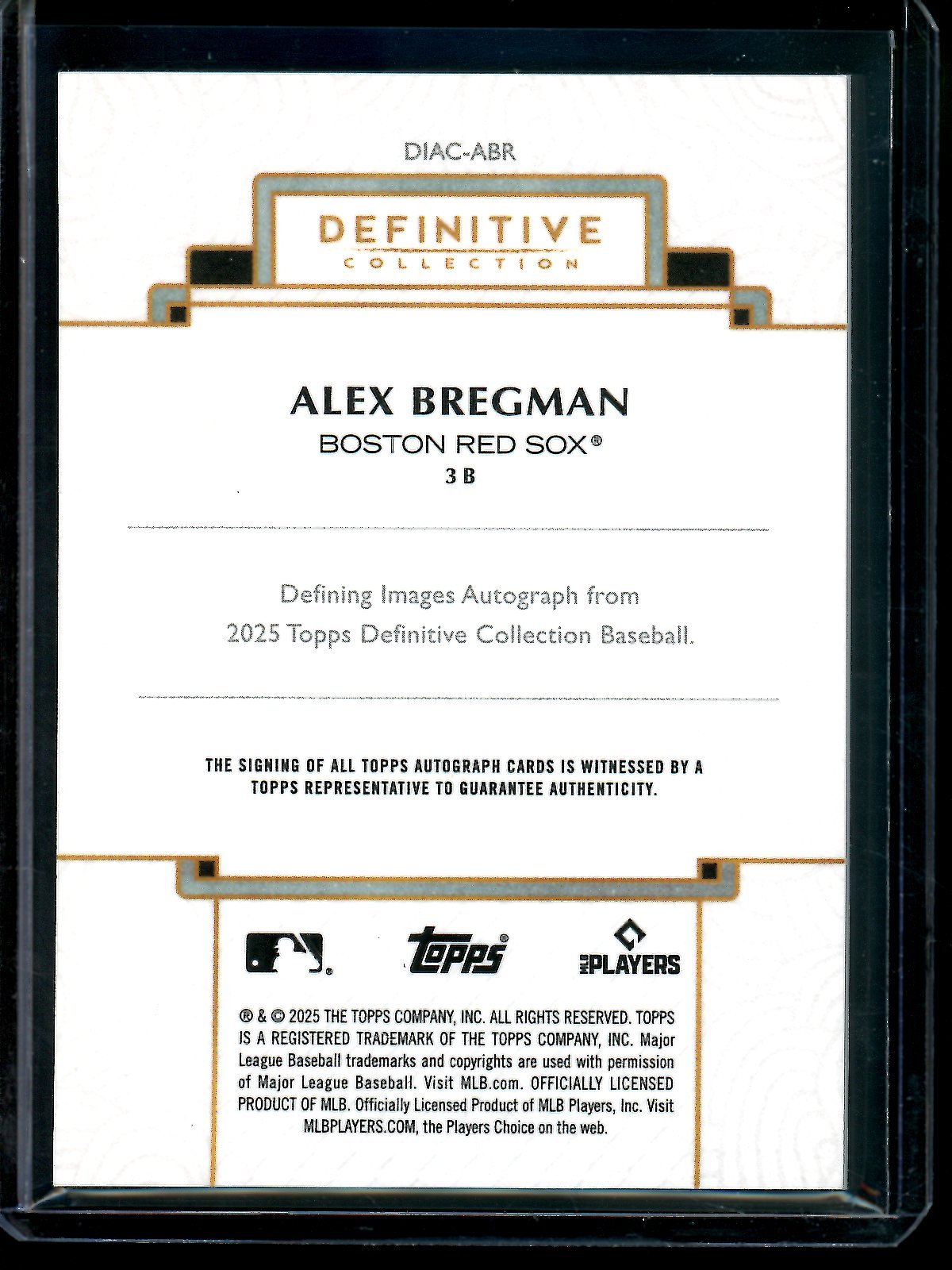 2025 Topps Definitive Alex Bregman Defining Images Autograph 1/1 Red Sox - Trading Card Market