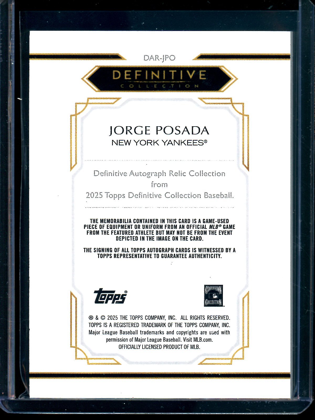2025 Topps Definitive Jorge Posada Autograph Relic /25 Yankees - Trading Card Market