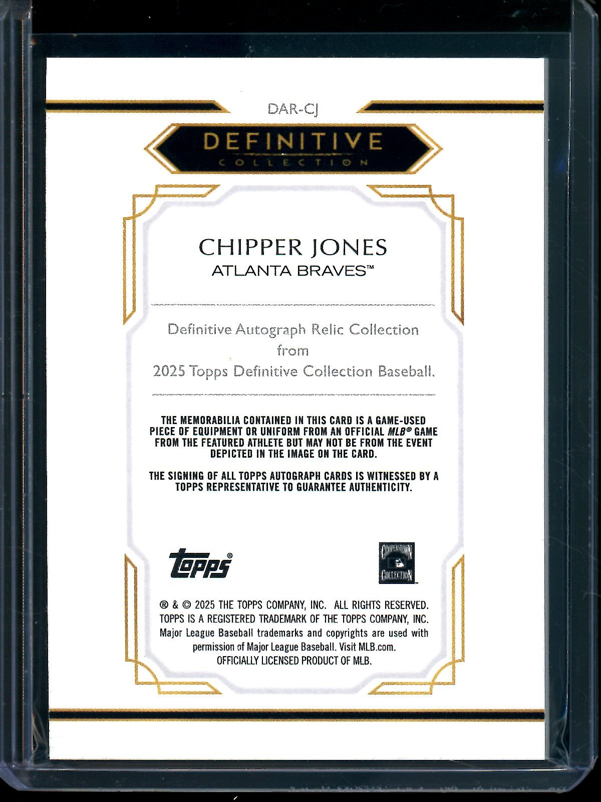 2025 Topps Definitive Chipper Jones Relic Autograph /50 Braves - Trading Card Market