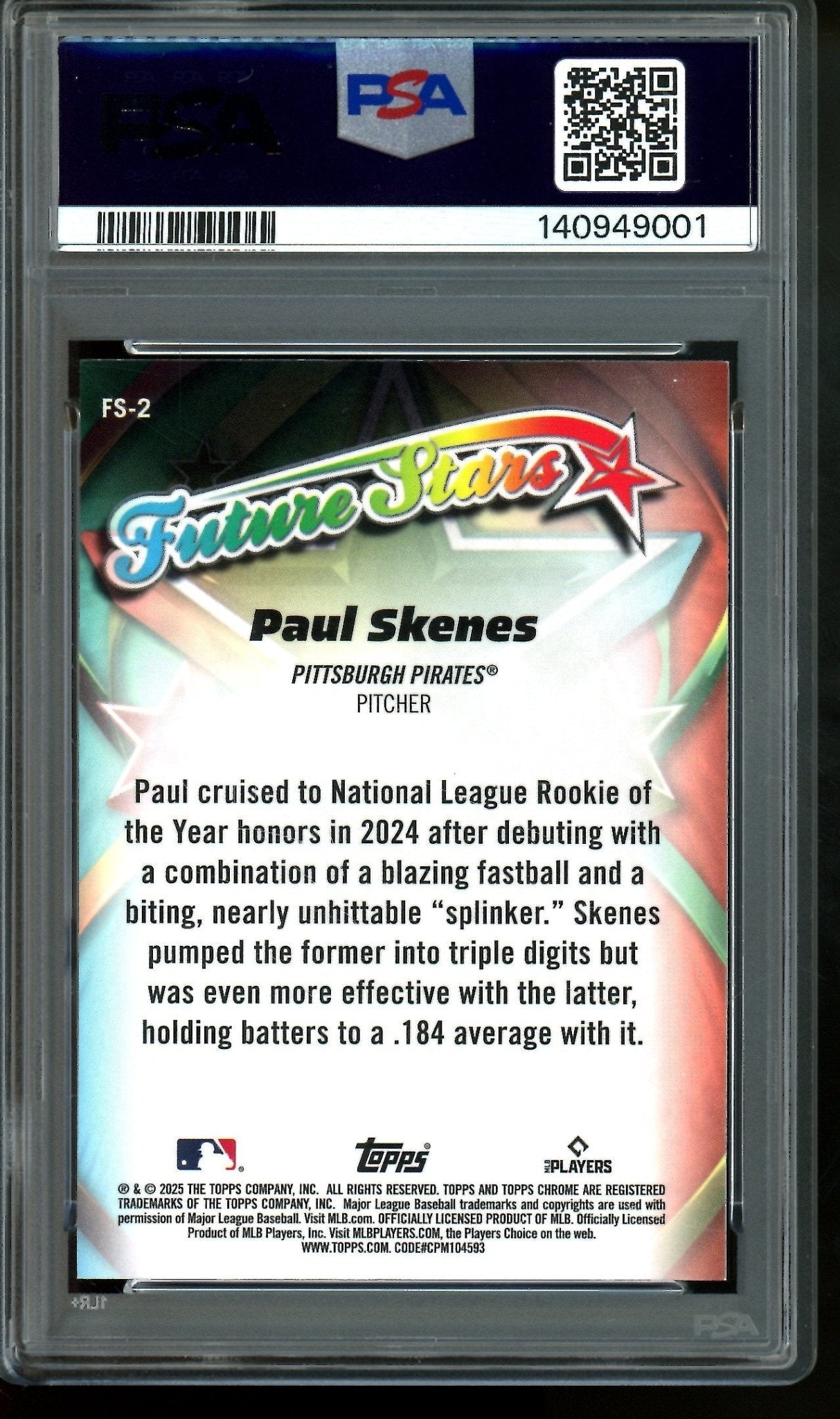 2025 Topps Chrome Paul Skenes Future Star Green Refractor /99 PSA 9 Pirates - Trading Card Market