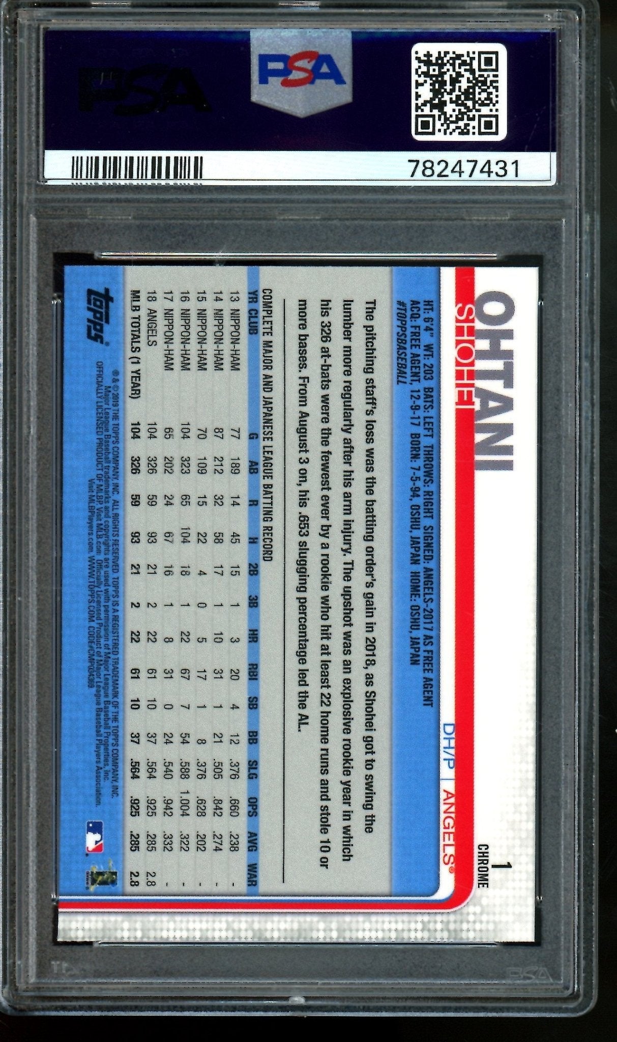 2019 Topps Chrome Shohei Ohtani Rookie Cup Batting 1 PSA 9 Angels / Dodgers - Trading Card Market