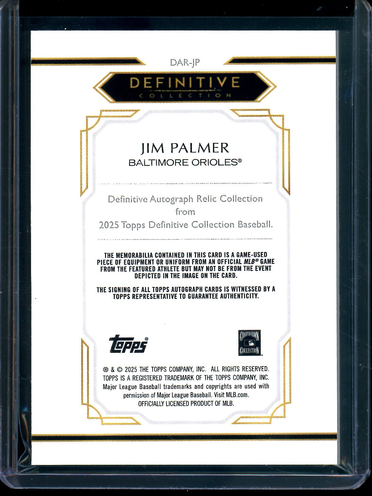 2025 Topps Definitive Jim Palmer Autograph Relic Red /5 Orioles - Trading Card Market